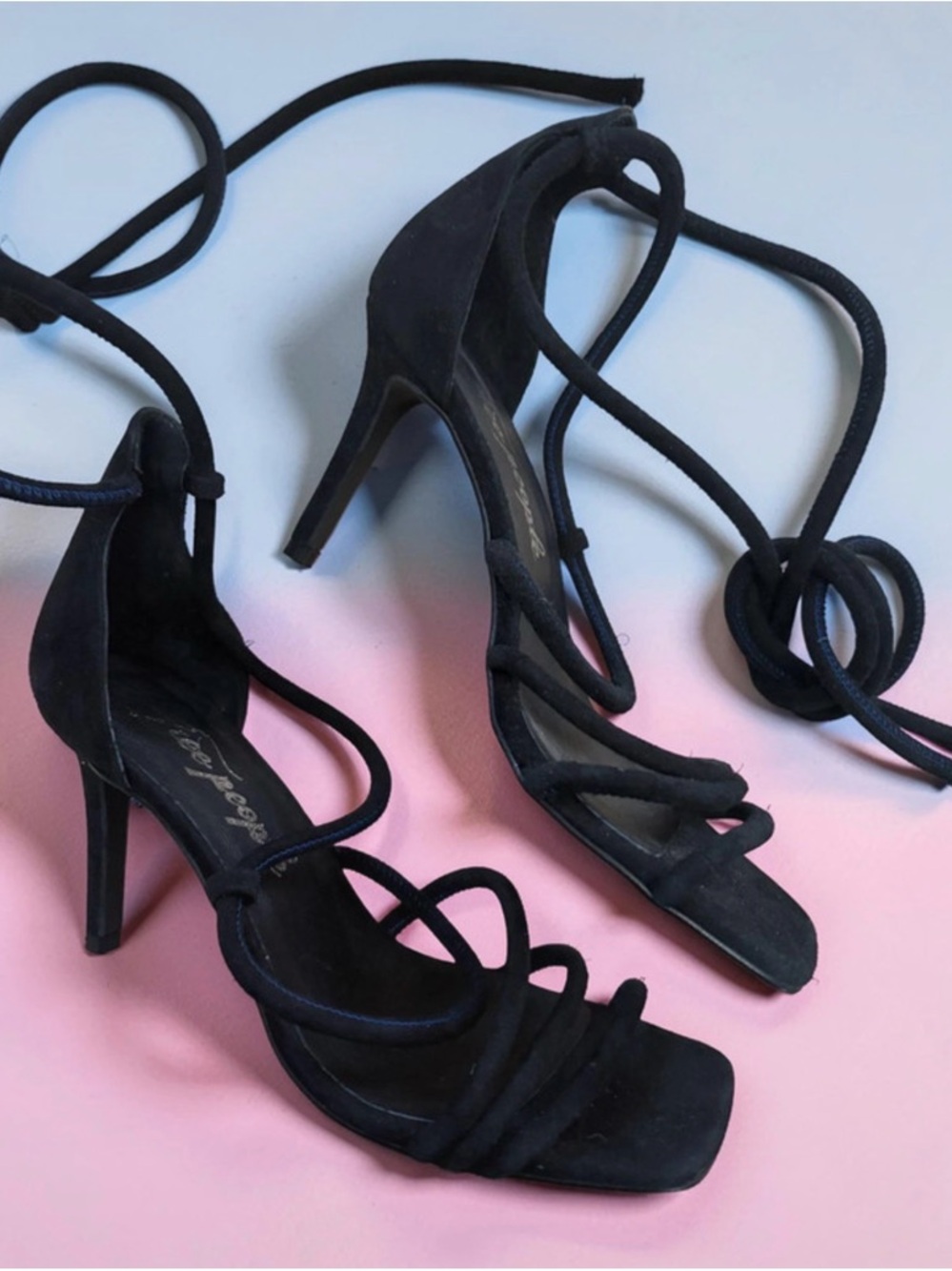 Free People Black Suede Strappy Heel Sandals Size 38 - Picture 3 of 7